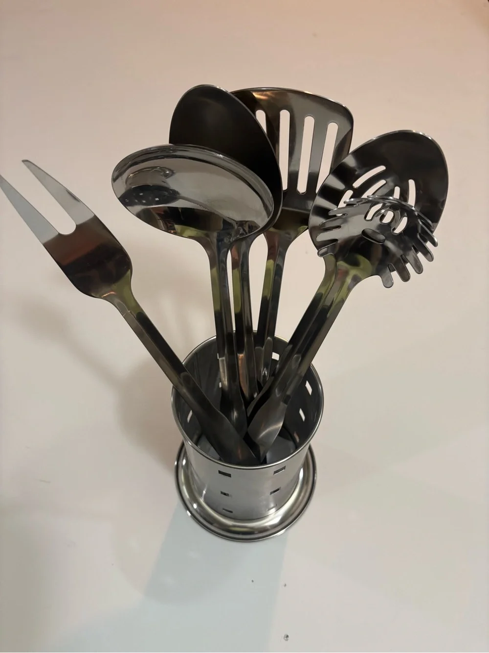 Stainless Steel Kitchen Utensil Set with Holder - Silver